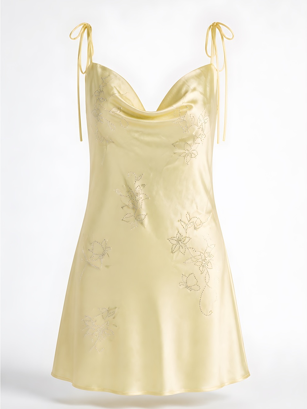 NWT Butter Yellow Fairycore Satin Slip Dress Rhinestone Butterfly Floral Medium